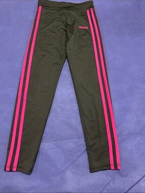 adidas Black Leggings with Hot Pink Side Stripes